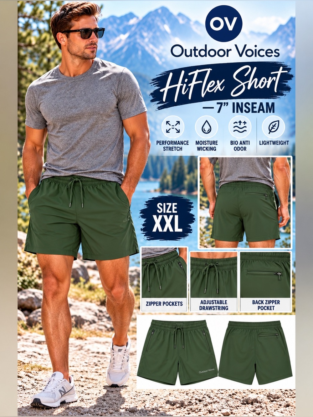 Outdoor Voices HiFlex Men's 7" Inseam Shorts - Olive Green